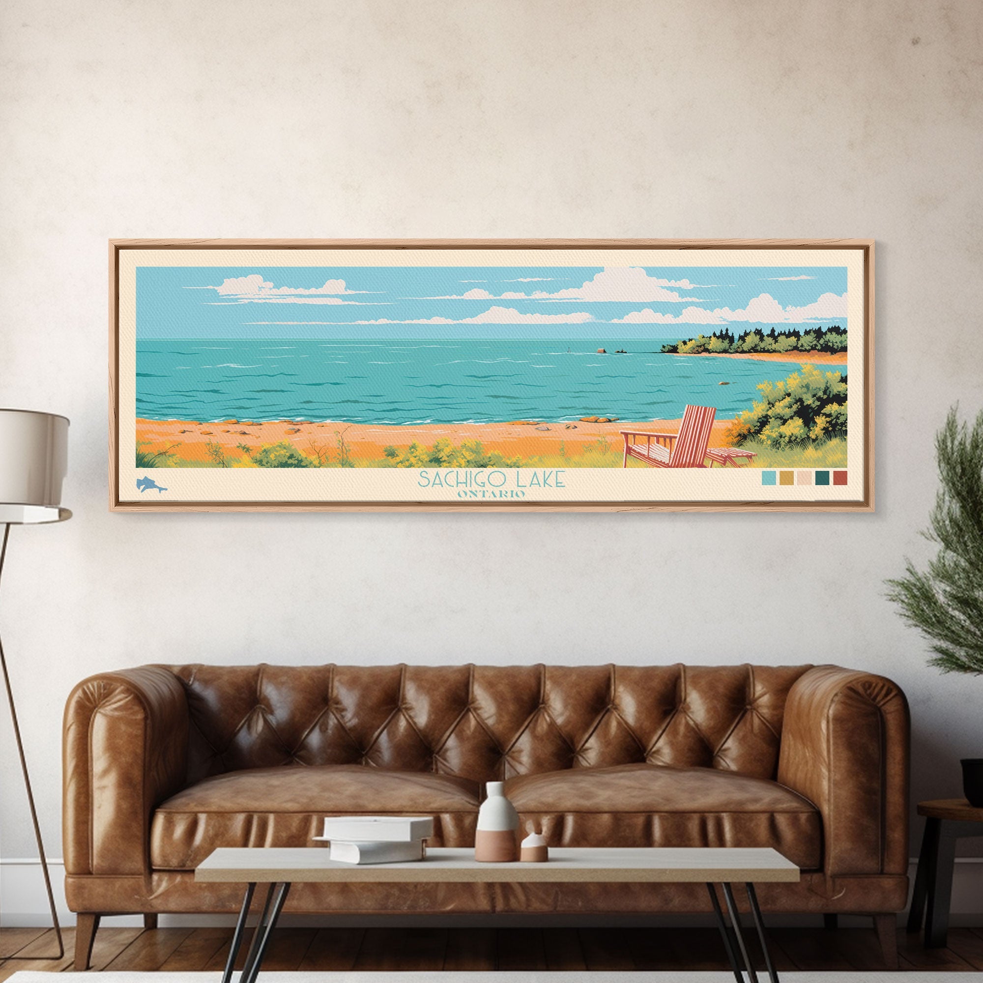 Sachigo Lake, Ontario Framed Canvas Print, Panoramic Wall Art