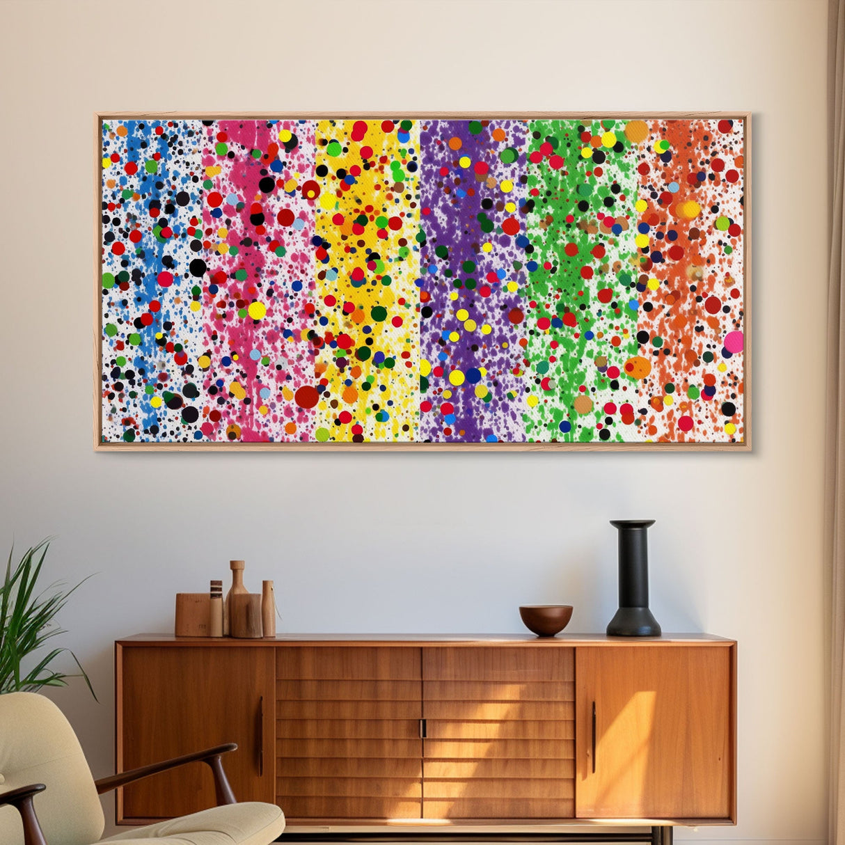 Rainbow Splatter Art, Framed Canvas Print, Graffiti / Splatter Painting, Colorful Decor, Ally Art, Polka Dot Wall Art