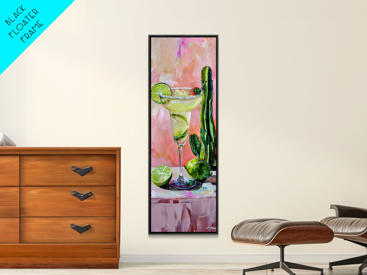 Martini Cocktail Framed Canvas Art, Canvas Bar Art, Tall and Narrow Kitchen Wall Art, Southwestern Wall Art, Margarita Painting for Kitchen