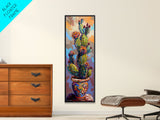Cactus Canvas Printed and Framed Art, Colorful Botanical Wall Art, Desert Art Print, Vertical Narrow Wall Art, Art Print for Kitchen