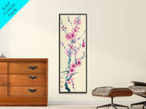 Plum Blossom Branch in Japanese Skinny Art with Delicate Pink Flowers – Framed Canvas Print
