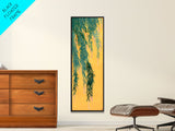 Japanese Skinny Art of Wisteria Hanging Over a Golden Background – Framed Canvas Print