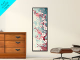 Delicate Pink Flowers On Branch Gentle Tones Skinny Art Tall Art Framed Canvas Print Japanese Style Art Ukiyo-e Art Wood Block Print Floral