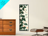 Creamy White Blossoms with Deep Green Leaves Overlapping on a Soft Background Ukiyo-e Art Japanese Framed Canvas Print Skinny Tall Art