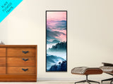 Dreamy Layers Of Misty Mountains At Dawn – Framed Canvas Print Skinny Art And Tall Art, Emphasizing Ukiyo-E Art And Japanese Style Art