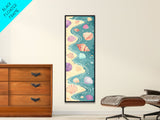 Shells On Shoreline Canvas In Ukiyo-e Style, Japanese Woodblock Print, Framed Canvas Print, Tall Skinny Japanese Wall Art, Ready To Hang