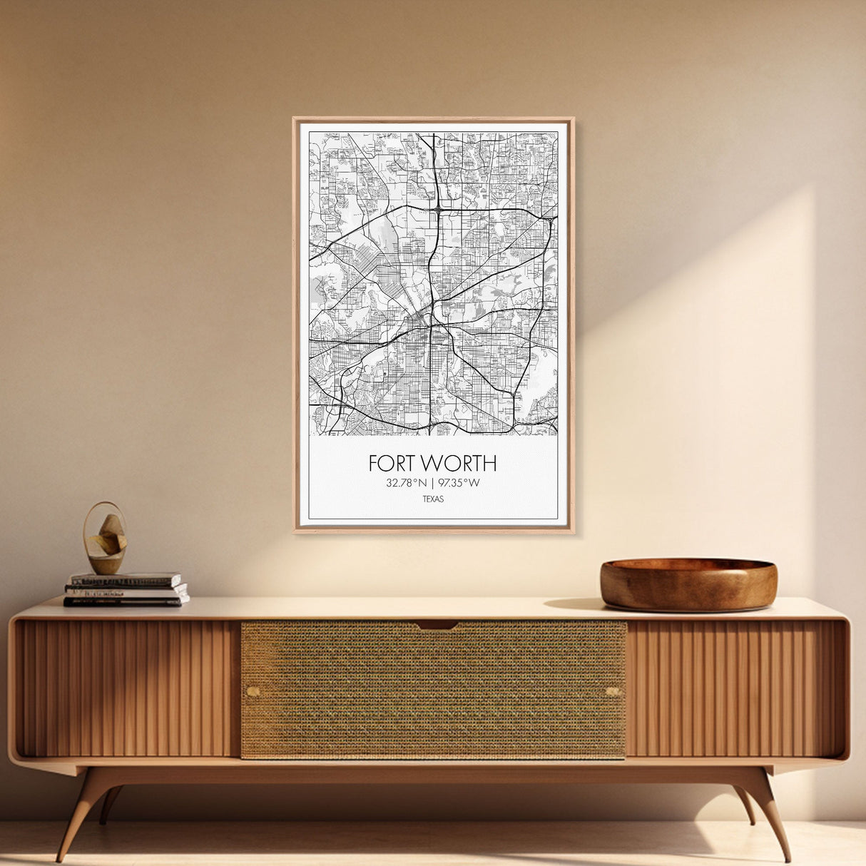 Fort Worth Street Map, Texas Map, City Map Art, Minimalist Art, Wall Art, Canvas Print, Travel Wall Art, Gifts For Women, Man Cave Décor