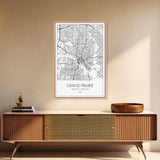 Grand Prairie Street Map, Texas Map, City Map Art, Minimalist Art, Wall Art, Canvas Print, Black And White, Travel Print, Anniversary Gift