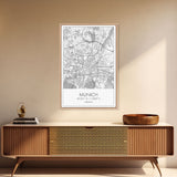 Munich Street Map, Germany Map, Europe City Map Art, Modern Art, Wall Art, Canvas Print, Dorm Wall Décor, Holiday Gift, Travel Wall Print