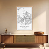 Newport News Street Map, Virginia Map, City Map Art, Modern Art, Wall Art, Canvas Print, Home Wall Décor, Girl Graduation Gift, Travel Art