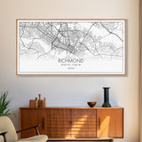 Richmond City Map, Virginia Art, Map Print, Minimalist Wall Art, Wall Art, Canvas Art, Best Gifts For Him, Wall Décor Prints, Horizontal Art