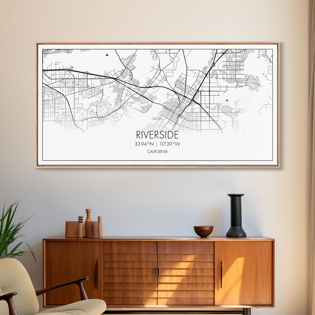 Riverside City Map, California Art, Map Print, Minimalist Wall Art, Wall Art, Canvas Art, Dorm Room Décor, Gift For Husband, Cabin Wall Art
