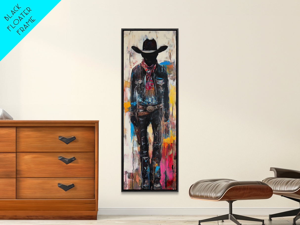 Mysterious Cowboy Art Framed Canvas Print, Southwest Wall Art, Moody Art, Rustic Wall Art, Dark Romance Painting, Extra Wide Art
