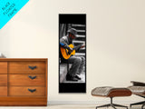 Street Musician with Guitar Framed Canvas Print | Moody Urban Wall Art | Rustic Decor | Music Art | Farmhouse Wall Art | Gift Idea