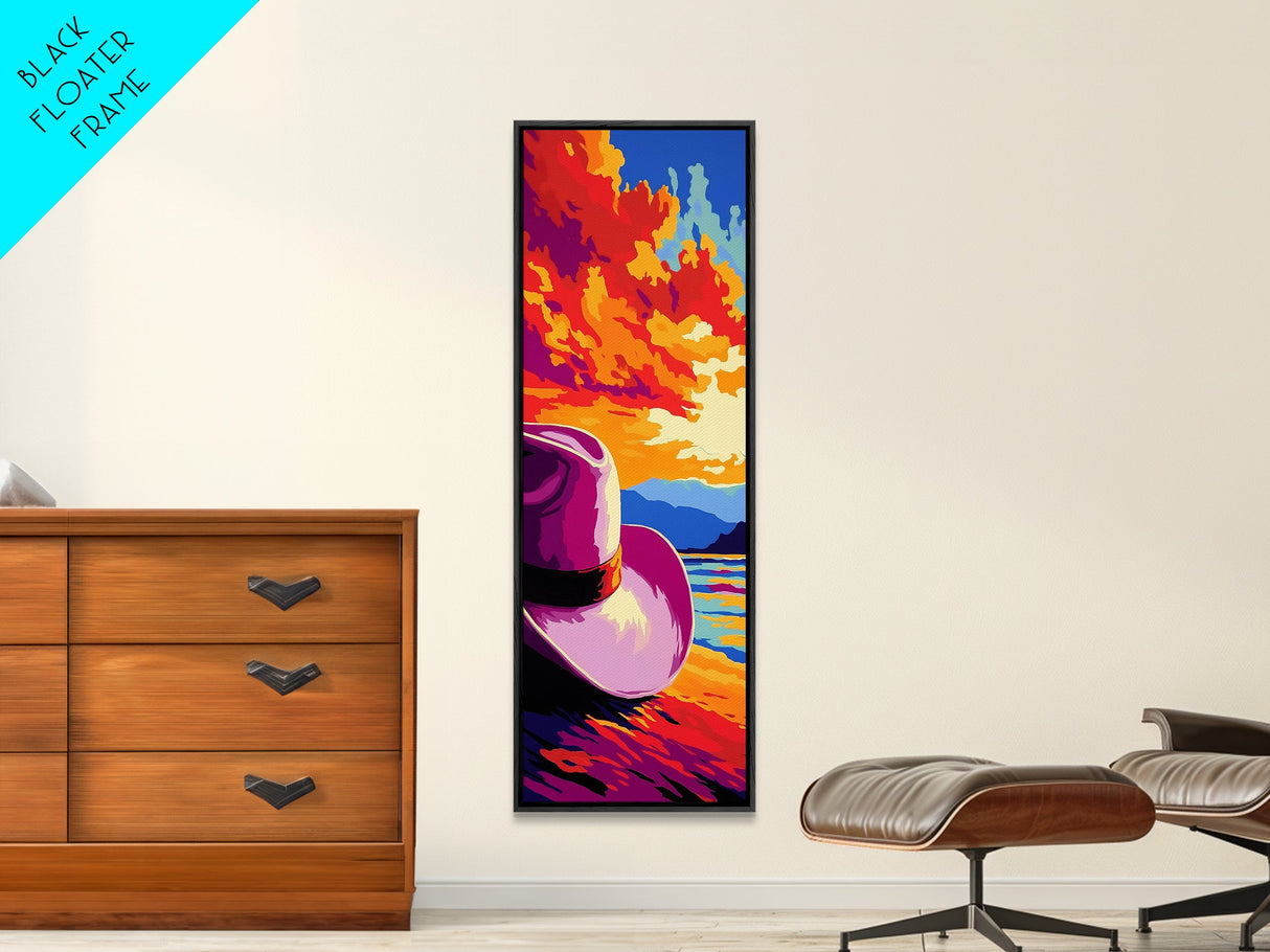 Vibrant Cowboy Hat Canvas Print pink orange wall art southwest wall art extra wide art rustic wall art coastal cowgirl wall art