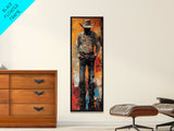 Lone Cowboy Sunset Framed Canvas Print southwest wall art extra wide art rustic wall art pink orange wall art bold decor cowboy art