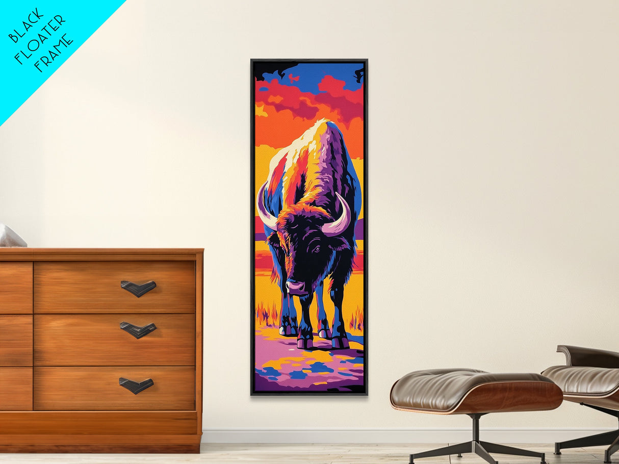 Pop Art Bison Canvas Print Southwest Wall Art Bright Wall Art Tall Narrow Art Colorful Art Above Couch Art