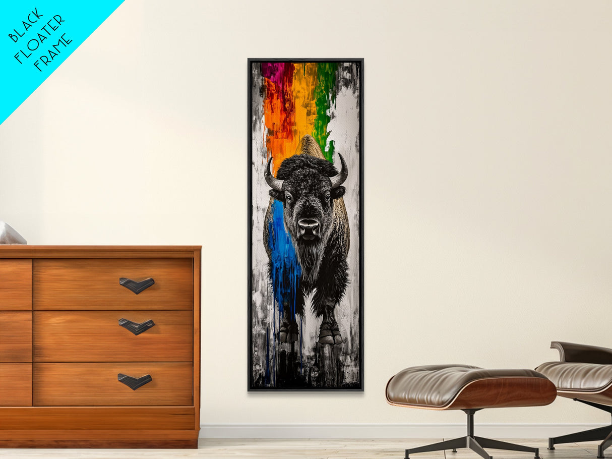 Colorful Bison Canvas Print Pink Orange Wall Art Southwest Wall Art Boho Art Tall Narrow Art Living Room Art Above Couch Art
