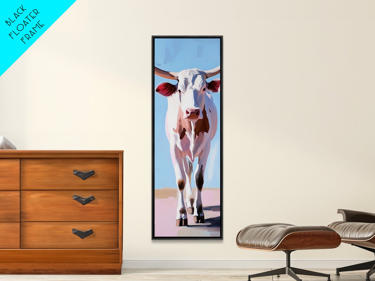 Realistic Longhorn Portrait Framed Canvas Print black cowgirl painting rustic wall art farmhouse decor western art bull and bear art