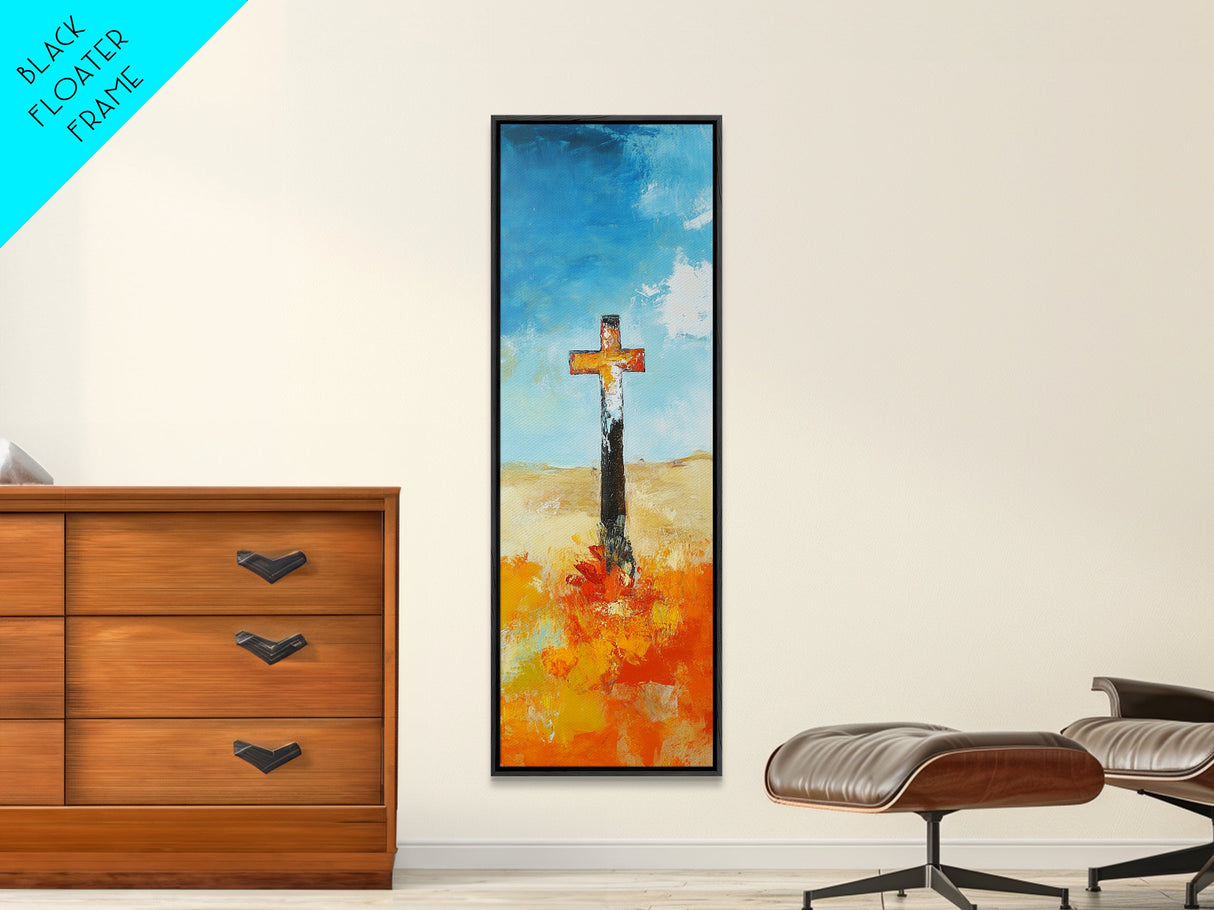 Abstract Cross Painting Framed Canvas Print rustic wall art, fruit of the spirit wall art, moody art, spiritual painting, Christian art
