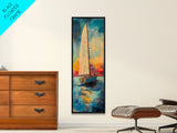 Sailboat at Sunset Framed Canvas Print, Nautical Painting, Coastal Wall Art, Seascape Painting, Nautical Decor, Gift Idea Her