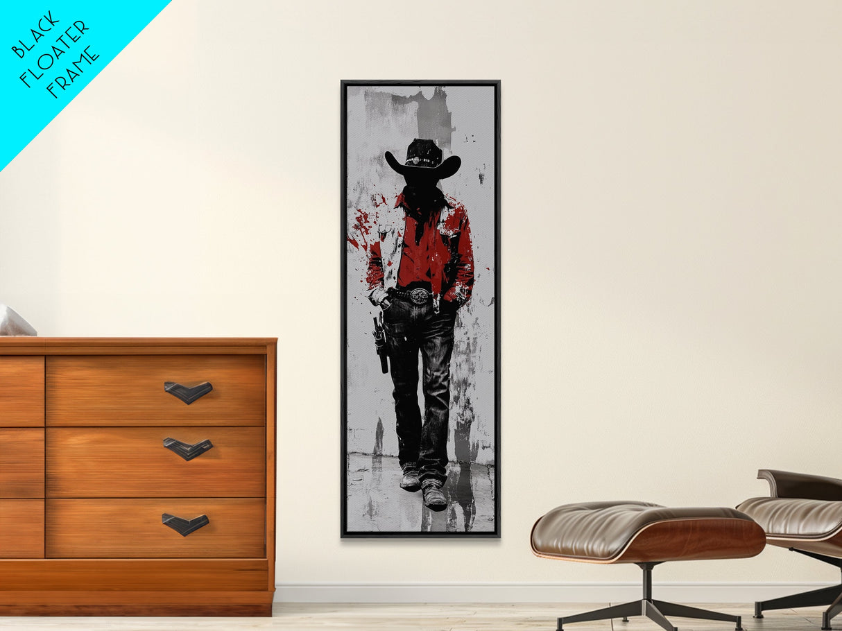 Gunslinger Cowboy Art, Framed Canvas Print, cowgirl painting, rustic wall art, moody art, gift idea, southwest wall art, vintage art