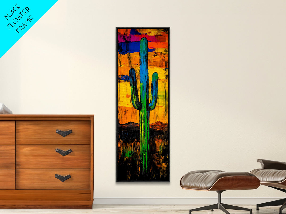 Vibrant Cactus Sunset Canvas Print, Southwest Wall Art, Desert Art, Bright Colorful Wall Art, Moody Art, Joshua Tree Art, Gift Idea, Vertical Wall Art