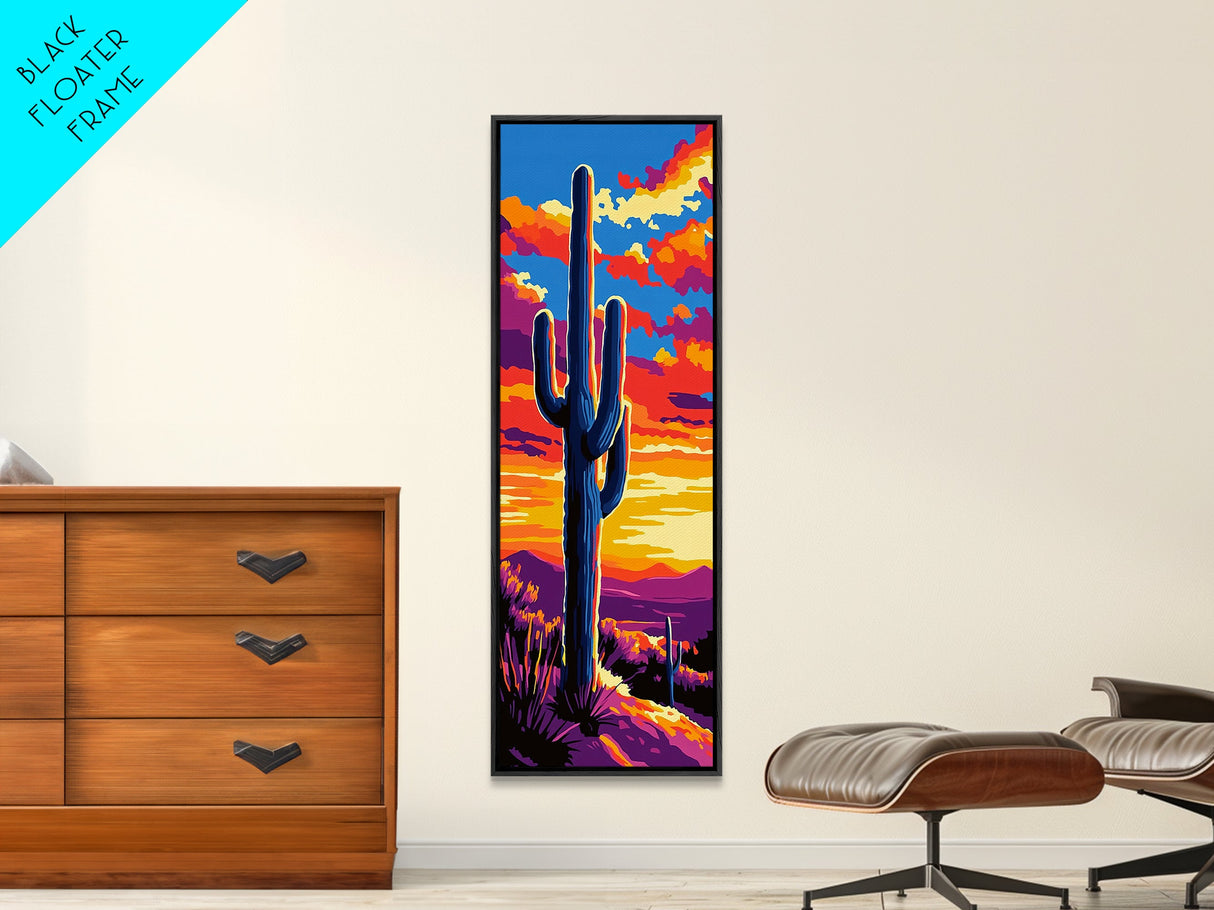 Saguaro Cactus Sunset Framed Canvas Print, Southwest Wall Art, Joshua Tree Art, Desert Art, Bright Colorful Wall Art, Rustic Decor, Gift Idea