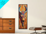 Vibrant Skull Art Framed Canvas Print, Western Wall Art, Skull Art, Boho Art, Southwest Decor, Moody Art, Rustic Wall Art, Halloween Art
