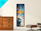Tropical Beach Sunset Framed Canvas Print Coastal Wall Art Nautical Painting Seascape Art Palm Tree Painting Coastal Decor