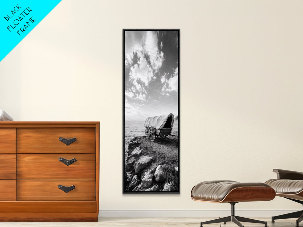 Western Wagon, Coastal Landscape Art, Framed Canvas Print, Rustic Wall Art, Nautical Décor, Extra Wide Art, Minimalist Wall Art