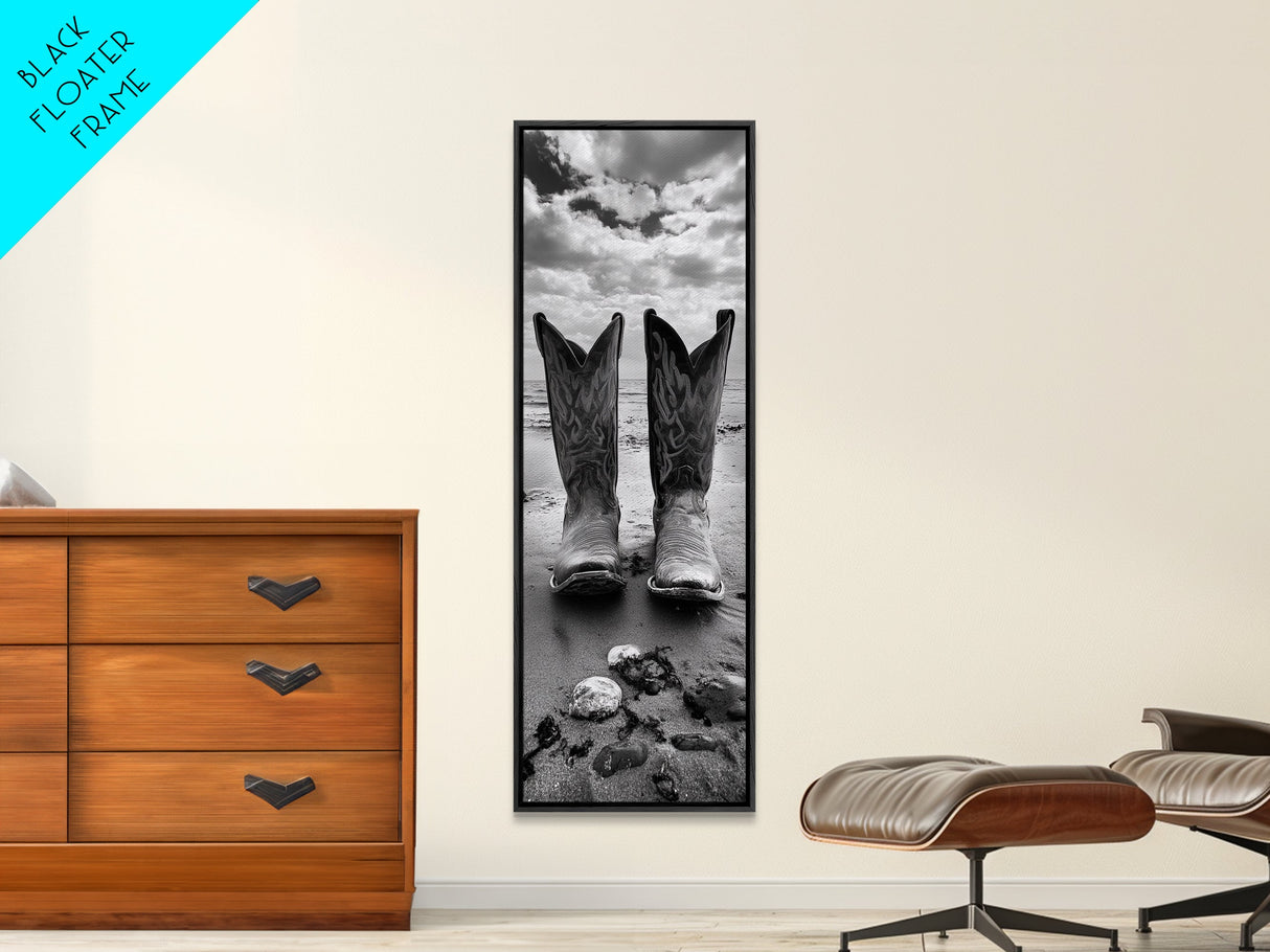Cowboy Boots, Coastal Cowgirl, Wall Art, Framed Canvas Print, Rustic Décor, Western Artwork, Moody Art, Southwestern Wall Art