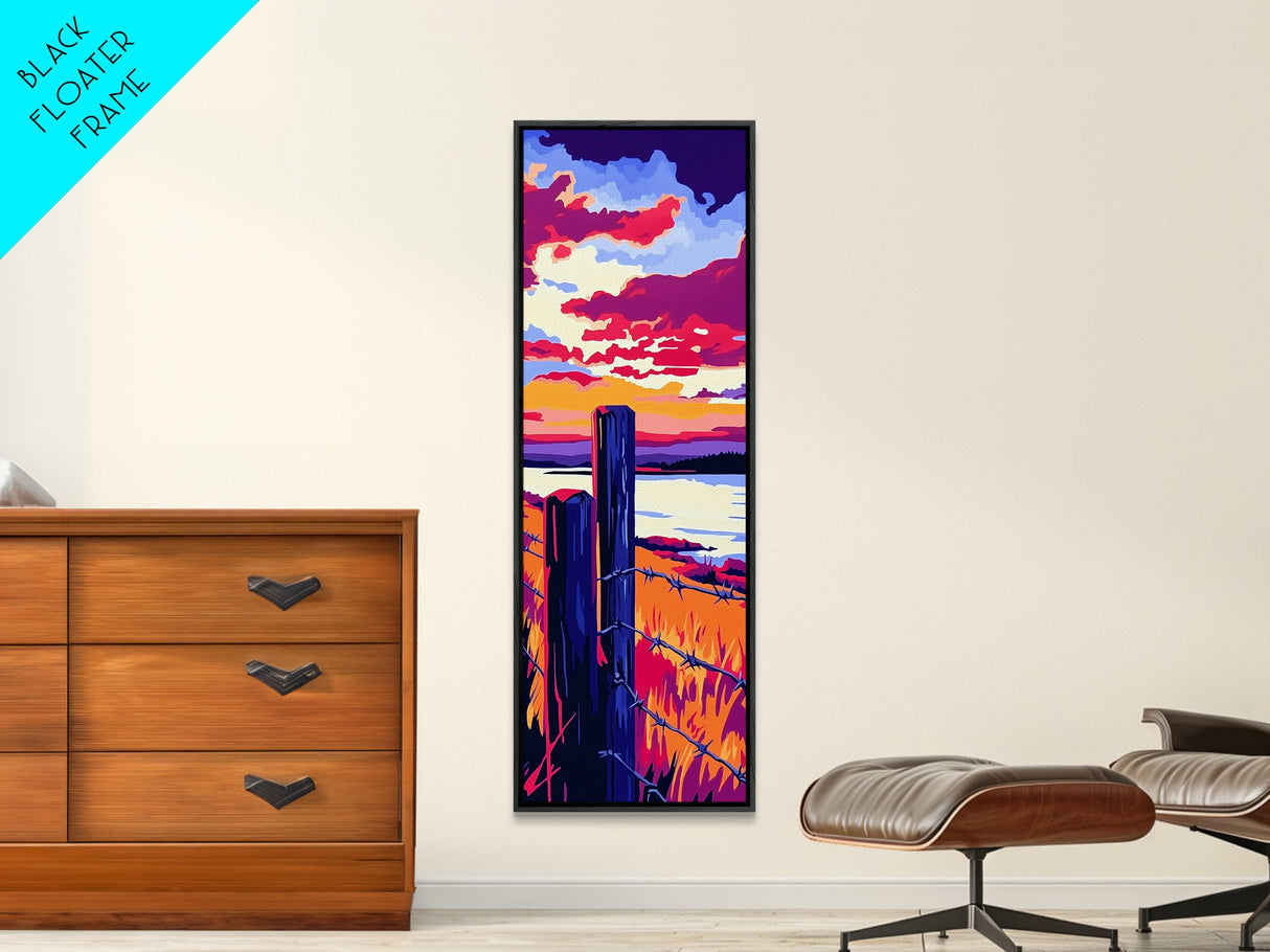 Barbed Wire Fence, Canvas Print, rustic décor, landscape painting, moody art, southwest wall art, coastal landscape art, farmhouse art, gift idea