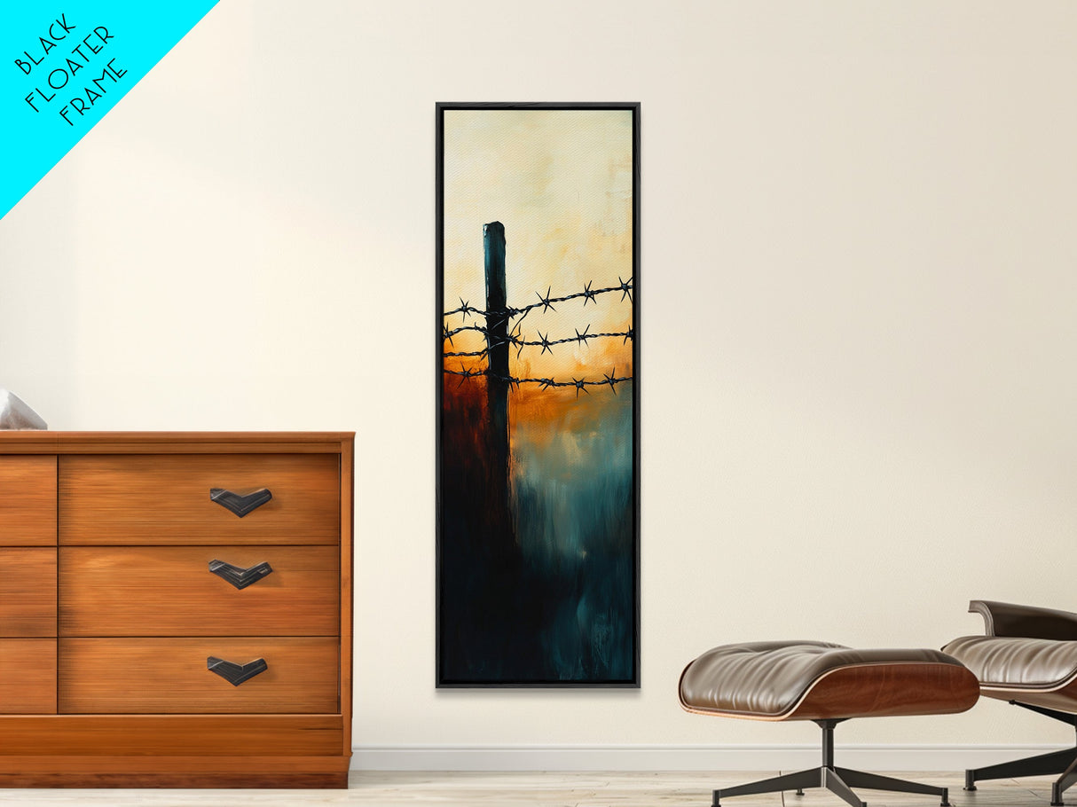 Barbed Wire watercolor, Canvas Print, rustic décor, landscape painting, moody art, southwest wall art, coastal landscape art, farmhouse art