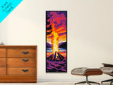 Sunset Campfire Canvas Print, landscape painting, moody art, southwest wall art, mountain painting, coastal décor, rustic décor, gift idea him