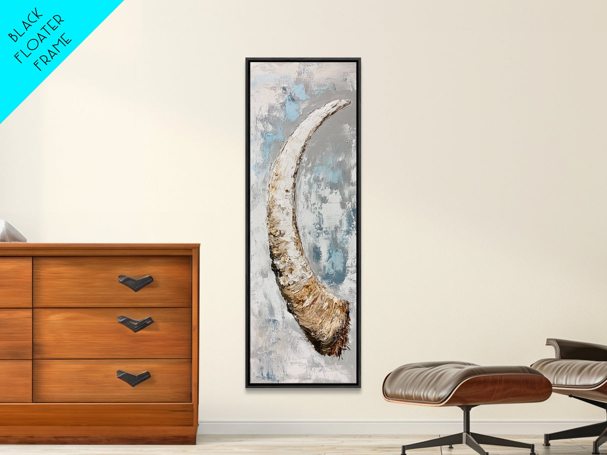 Abstract Horn Art Rustic Wall Decor Framed Canvas Print | Wabi Sabi Art | Minimalist Art | Neutral Home Decor | Textured Painting