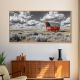 Red Covered Wagon Canvas Print | Rustic Farmhouse Art | Southwest Wall Art | Landscape Painting | Moody Art | Above Couch Art | Extra Wide Art