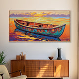 Sunset Canoe, seascape painting, coastal painting, nautical wall art, above sofa art, ocean decor, bright colors, Canvas Print