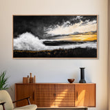 Ocean Waves, coastal wall art, nautical painting, seascape painting, moody art, extra wide art, framed canvas print, panoramic painting