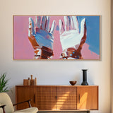Hands Abstract Art, Pop Art Painting, Whimsical Art, Pink and Blue Wall Art, Modern Decor, Framed Canvas Print, Unique Gift Idea