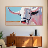 Longhorn Cow Portrait, Rustic Farmhouse Wall Art, Southwest Decor, Western Painting, Framed Canvas Print, Country Living Gift Idea
