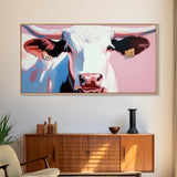 Texas Longhorn, Rustic Wall Art, Bull and Bear Art, Southwest Wall Art, Extra Wide Art, Pink Orange Wall Art, Canvas Print, Farmhouse Art