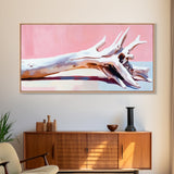 Driftwood, wabi sabi art, rustic decor, framed canvas print, minimalistic art, light pink wall art, extra wide art, boho art