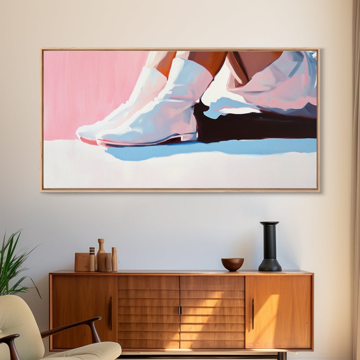 White Cowgirl Boots, coastal cowgirl wall art, pink orange wall art, vintage fashion, boho art, wabi sabi art, framed canvas print