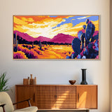 Desert Cactus, southwest wall art, mountain painting, rustic decor, landscape painting, panoramic art, Framed Canvas Print, extra wide art
