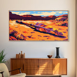 Fallen Arrow, rustic wall art, cowboy painting, southwest wall art, desert landscape, panoramic art, Framed Canvas Print, farmhouse decor, bold