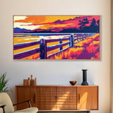 Western Fence, rustic wall art, landscape painting, panoramic art, extra wide art, farmhouse decor, scenic art, Framed Canvas Print, gift idea