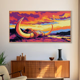 Longhorn, skull, desert scene, rustic cow skull, western wall art, fall decor, extra wide art, cowboy aesthetic, framed canvas print
