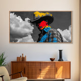 Western Cowboy Portrait Canvas Print Rustic Decor Southwest Wall Art Black Cowgirl Painting Farmhouse Art Extra Wide Horizontal Art