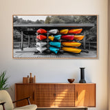 Vibrant Kayak Storage Canvas Print Coastal Decor Nautical Painting Lake Tahoe Art Horizontal Wall Art Gift Idea Living Room Art